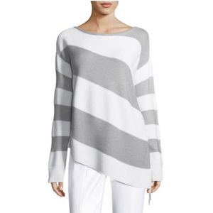 St. John Striped Link Textured Asymmetrical Sweater